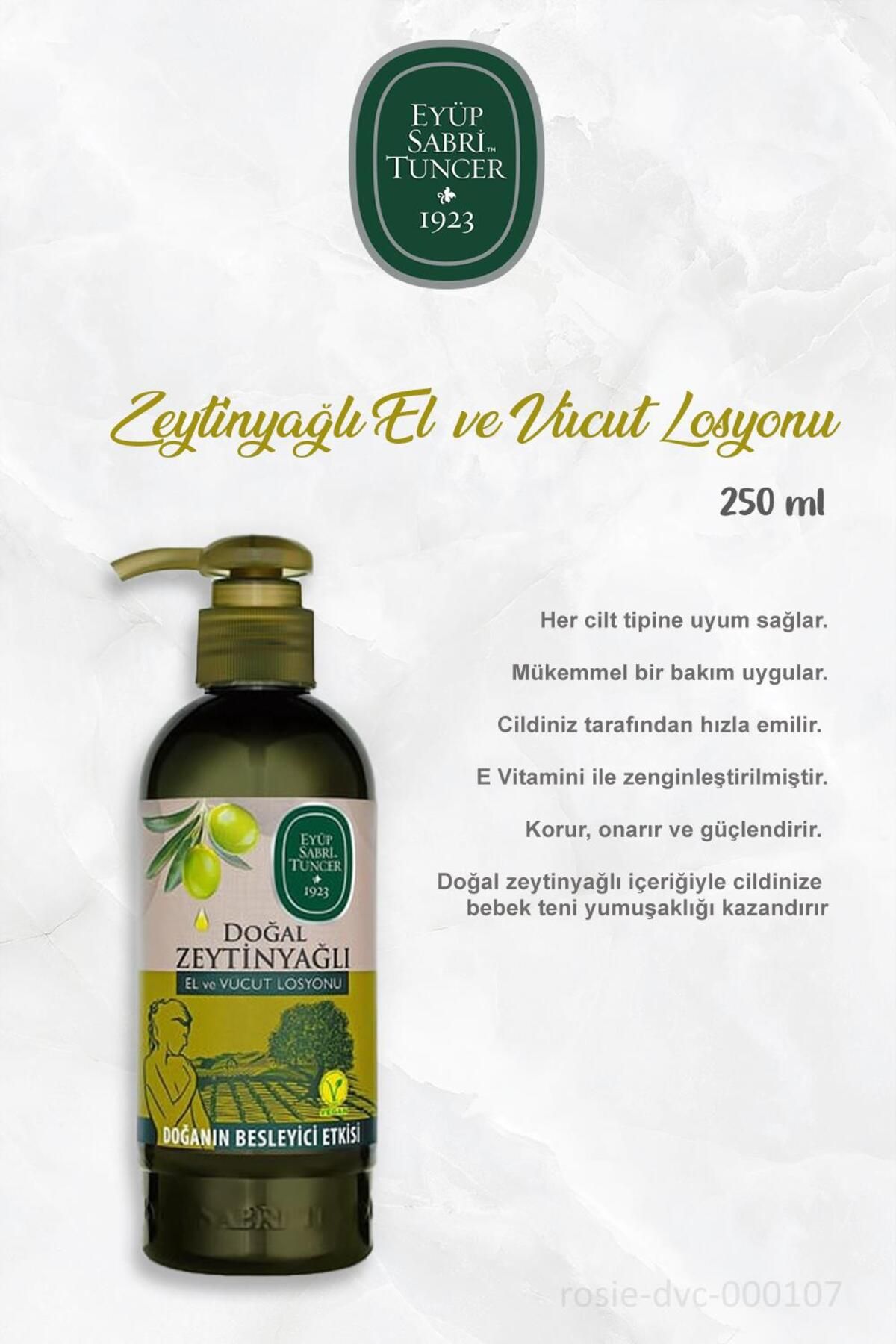 لوسیون بدن روغن زیتون طبیعی 250 میلی لیتری 3 تکه و پنبه رزی Eyüp Sabri Tuncer