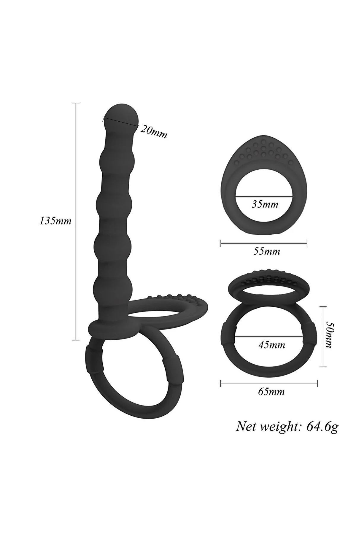 Çiftli Penis Halkalı Anal Plug Vibratör Testis Tutacaklı İlave Ek Penis Halkası Kılıfı 2