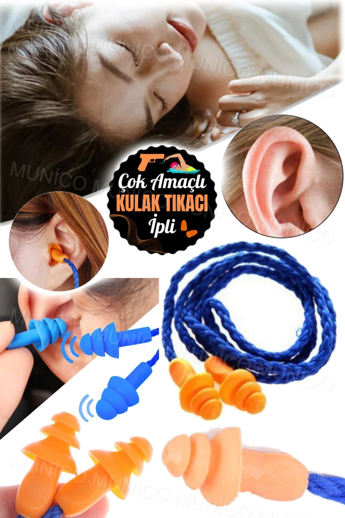 Munico Yumuşak Silikon Kablolu Kulaklık İşitme Koruması Kulak Tıkacı Yeniden Kullanılabilir Saklama Kutulu