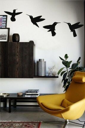 Sinekkuşu Dekoratif Modern Dörtlü Kuş Duvar Süsü Duvar Dekoru 03393
