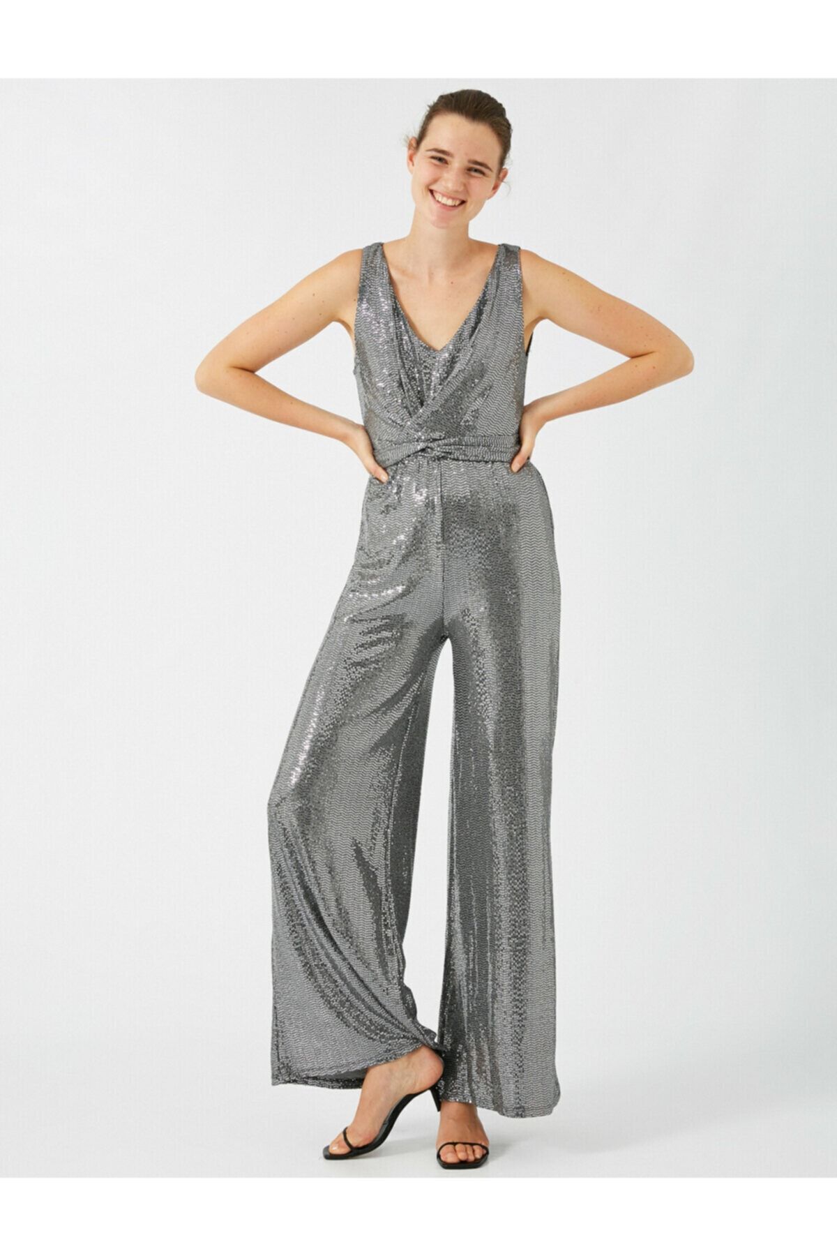 Silver wide leg jumpsuit top
