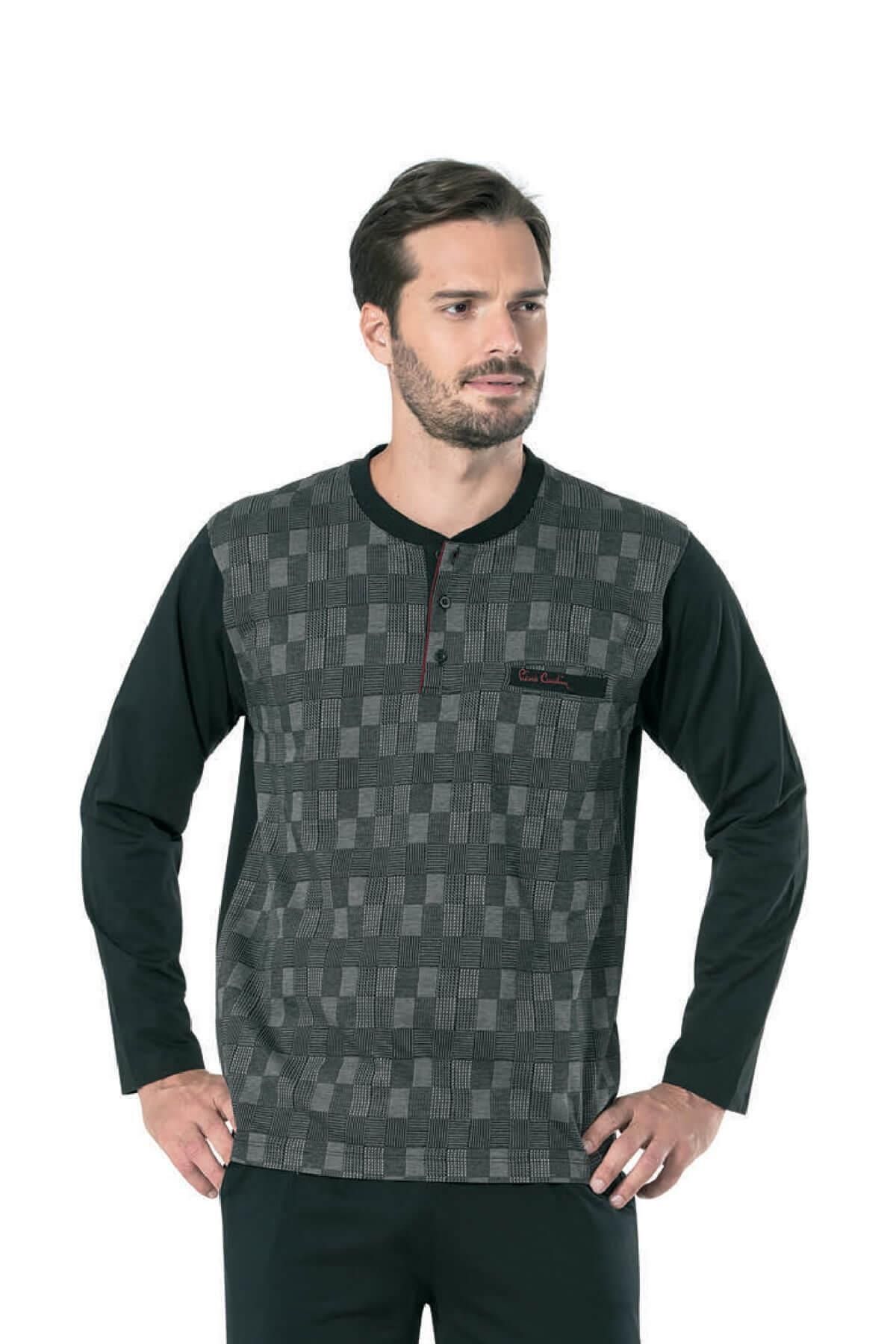 Pierre Cardin ست لباس خواب جیبی مردانه سه دکمه 5431 Jacquard خاکستری