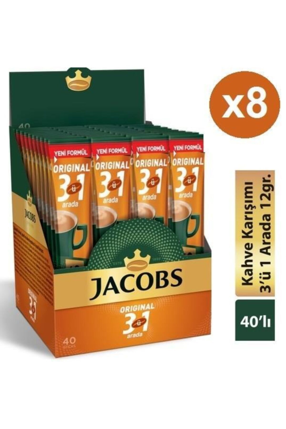 Jacobs Original 3'ü 1 Arada 8 Kutu X (40x16g) Stick Karışım Kahve