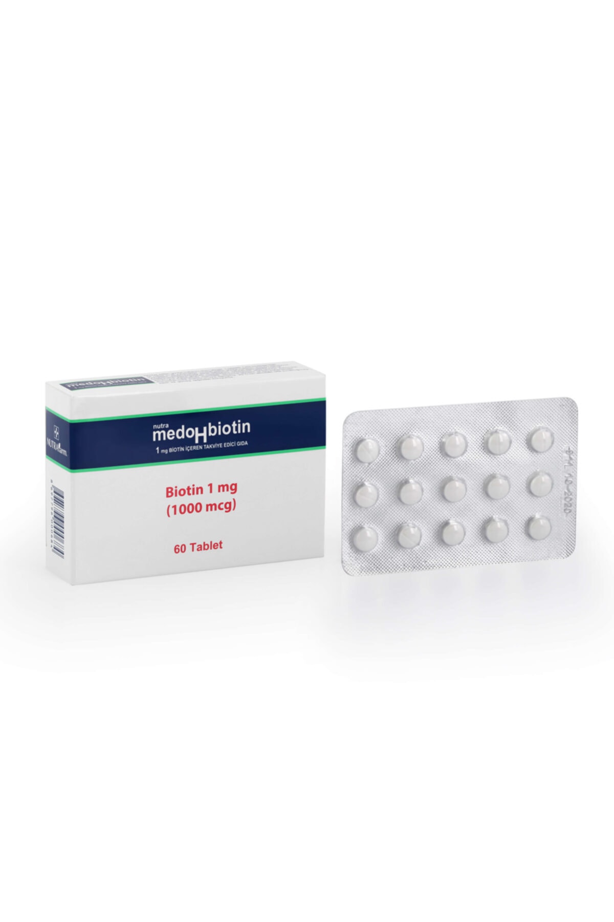 Dermoskin Medohbiotin 1 Mg 60 Tablet (Saç, Cilt ve Tırnak Güçlendirici Vitamin) Biotin Gıda Takviyesi