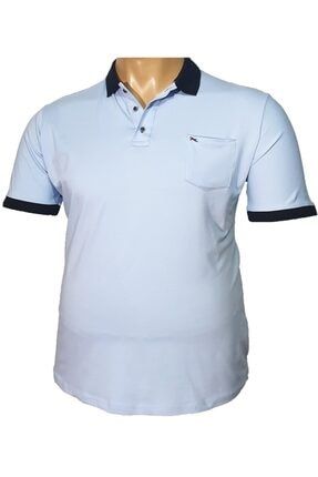 Büyük Beden Polo Yaka Likralı Penye T-shirt 201LPT/AMavi