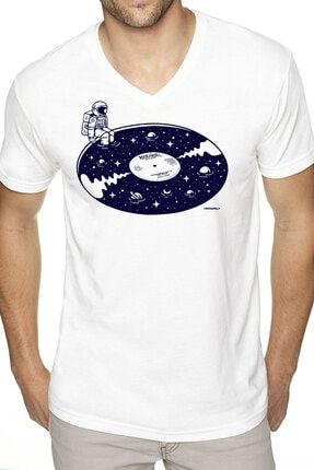 Erkek Beyaz 45lik Uzay V Yaka Kısa Kollu T-shirt 1M1VM273AB
