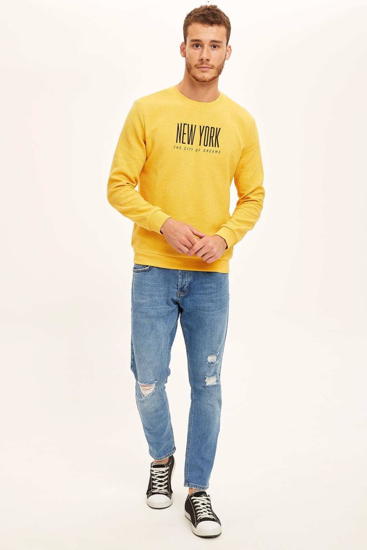 سویشرت مردانه زرد دفاکتو | S1954AZ20WN اورجینال - تصویر 2