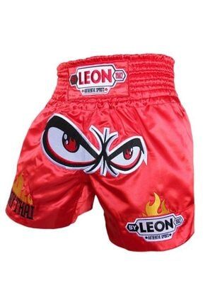 Leon No Fear Nakışlı Profesyonel Muay Thai Ve Kick Boks Şortu Kırmızı BYL1001 RED