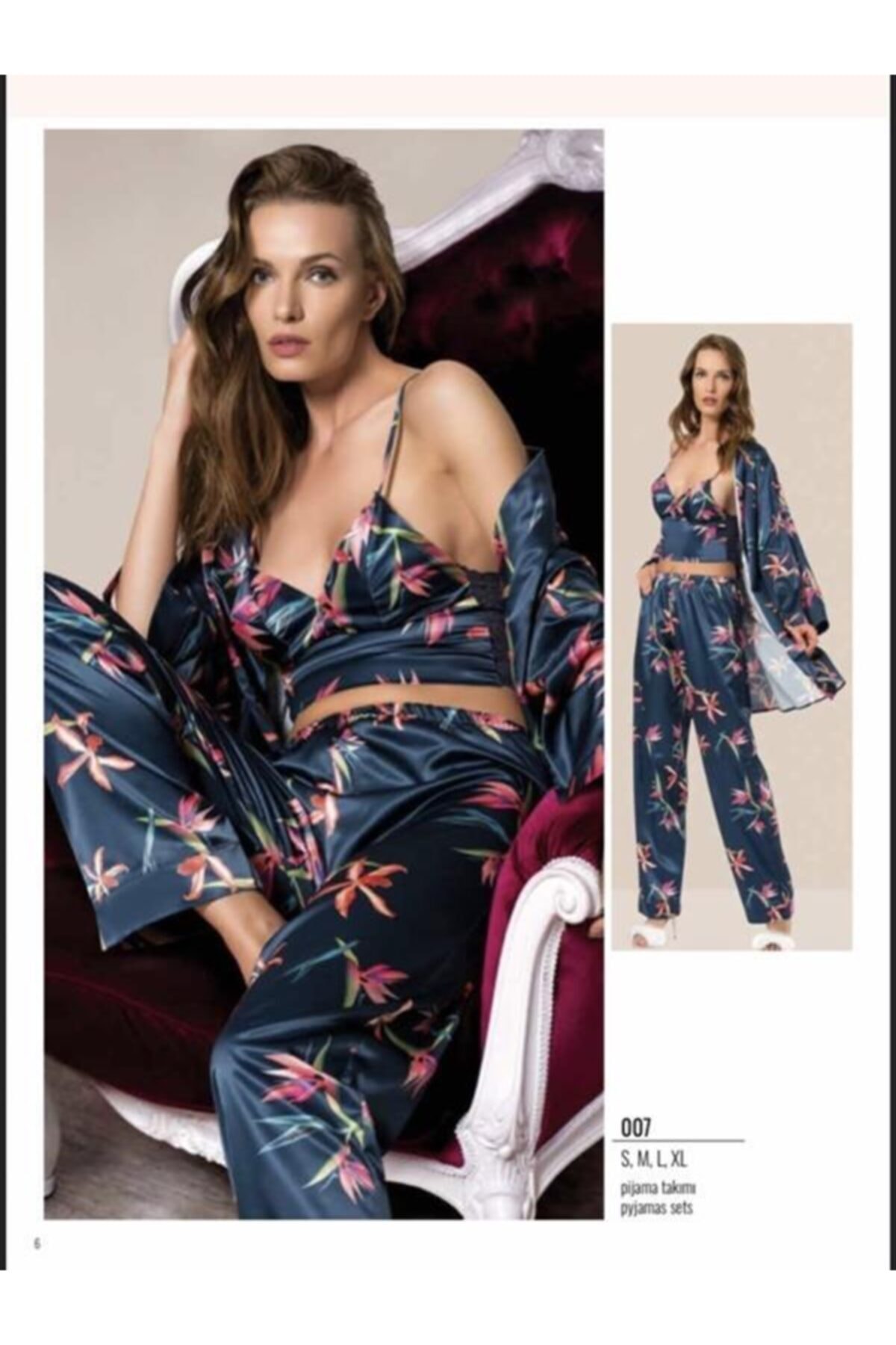 MOONGIRL Kadın Lacivert Saten Pijama Takımı 007