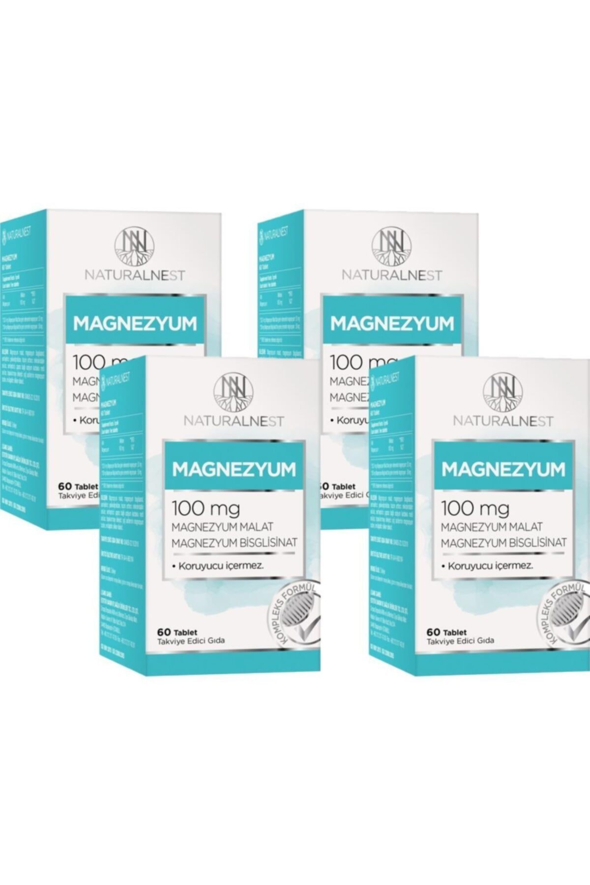 Naturalnest Naturalnest Magnezyum Malat Bisglisinat Içeren Takviye Edici Gıda 60 Tablet 4 Kutu