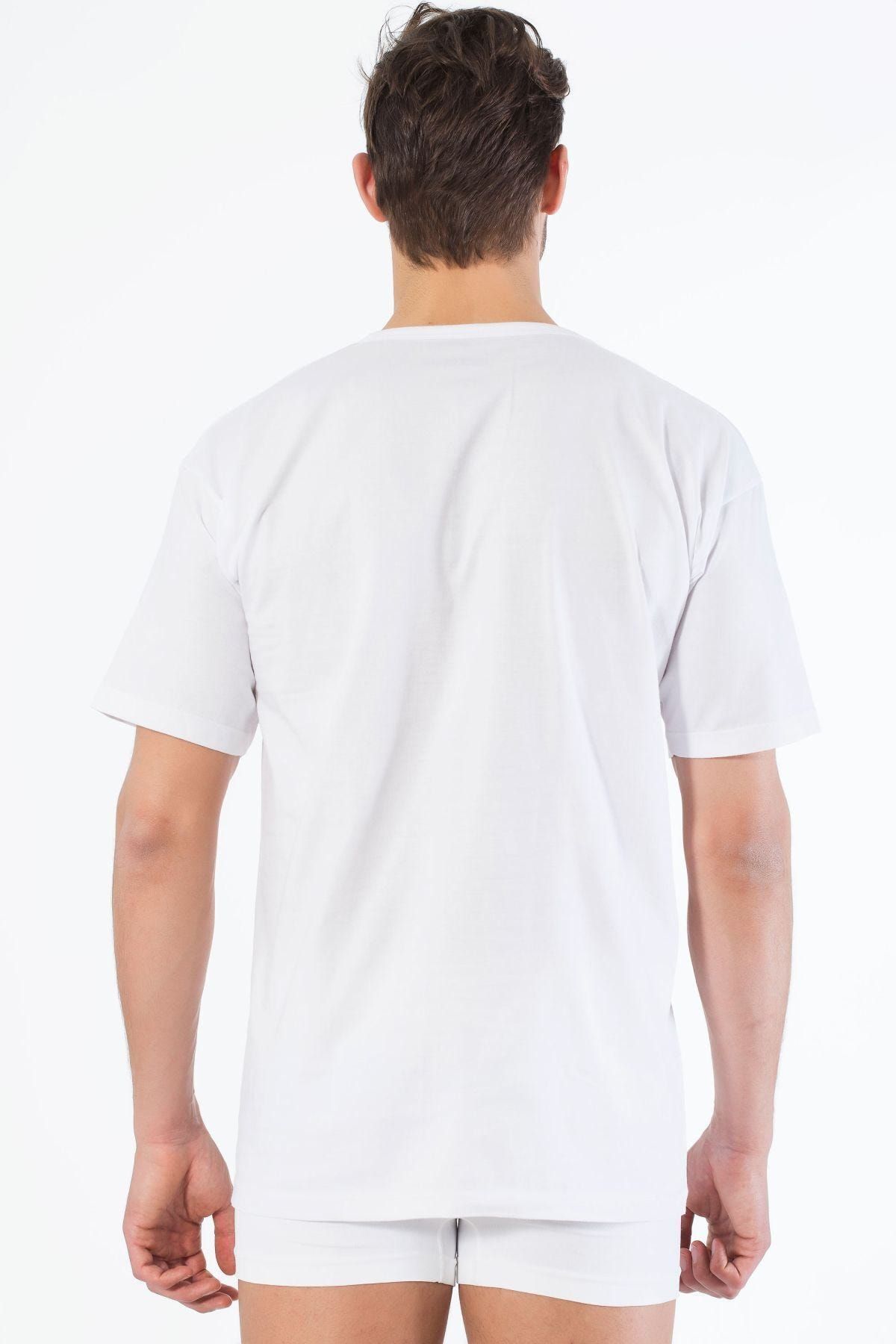 Siyah İnci-Tricou cu mânecă scurtă cu decolteu în V din bumbac alb 2