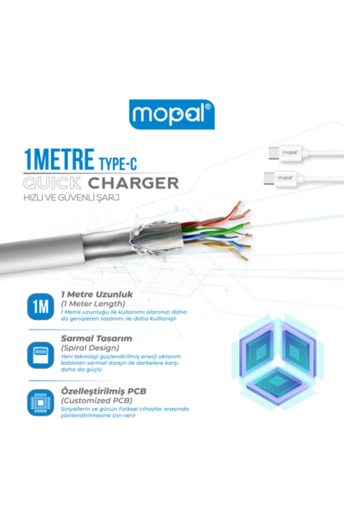 Mopal Yeni Nesil Type C Şarj Başlığı Ve Type C Data Kablosu 5v 3a M12 #5