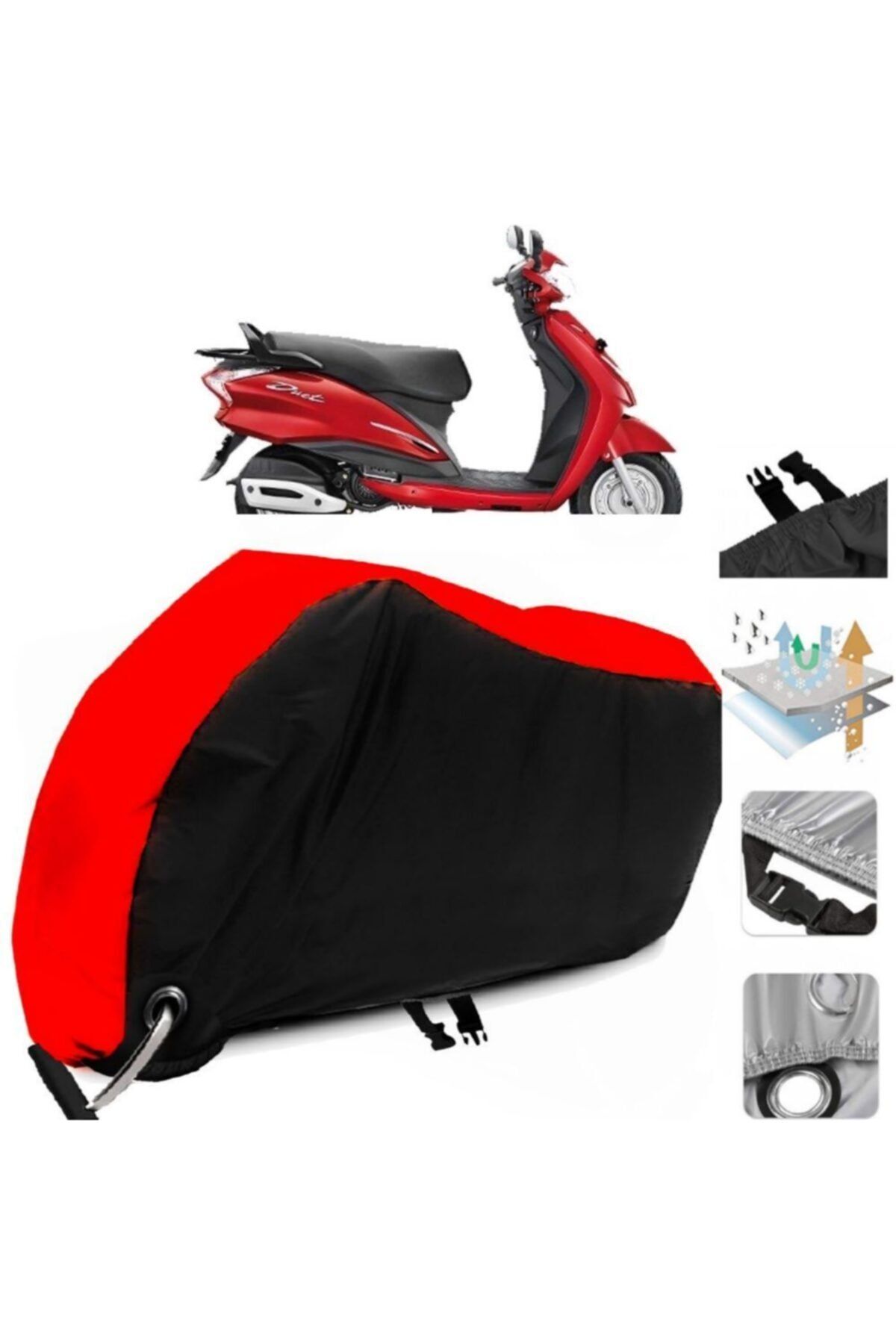 CoverPlus Hero Duet Lx 110 Motorcycle Cover Red black link Lock