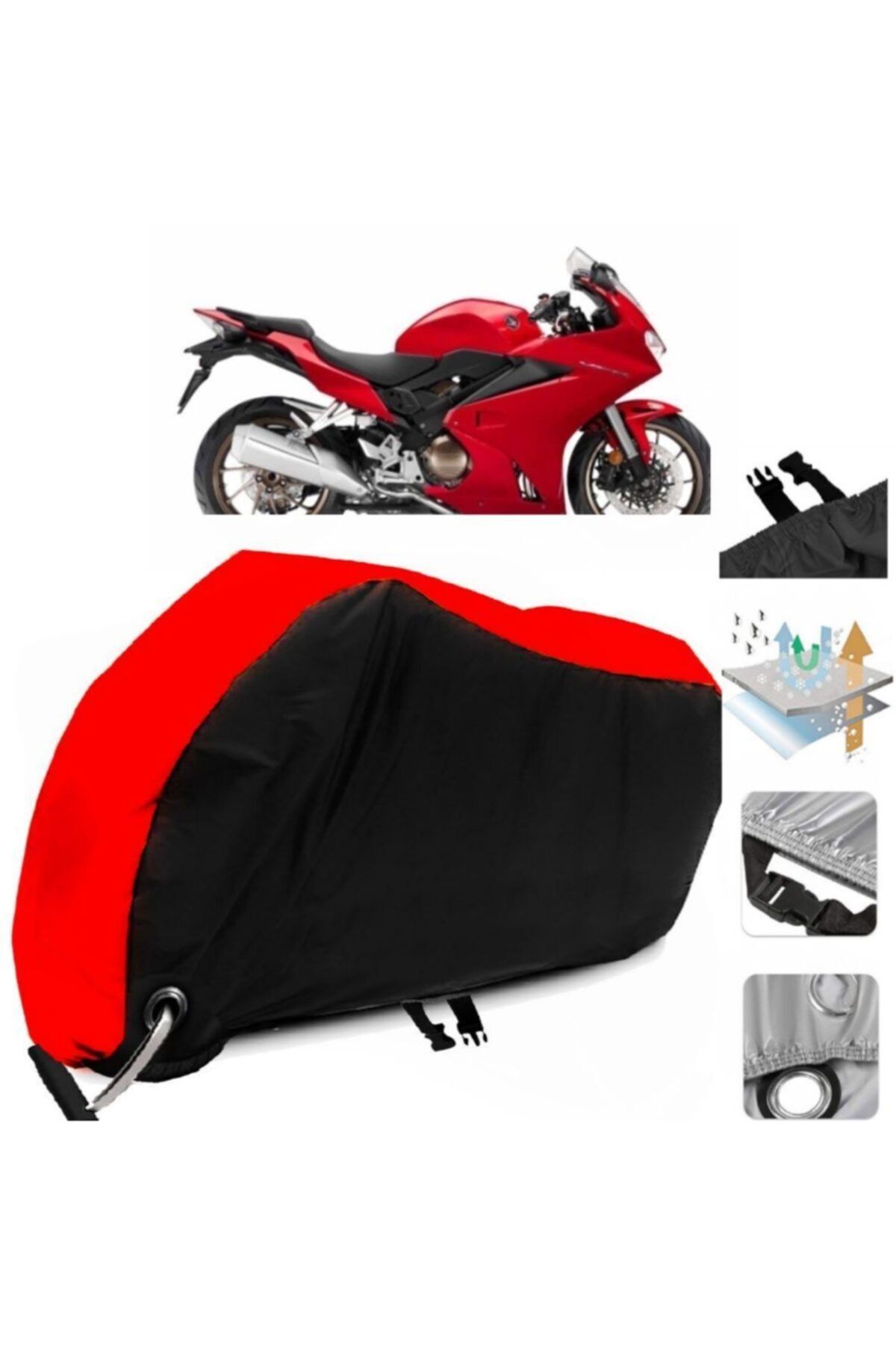 CoverPlus Honda Vfr 800 Motorcycle Cover Red black link Lock