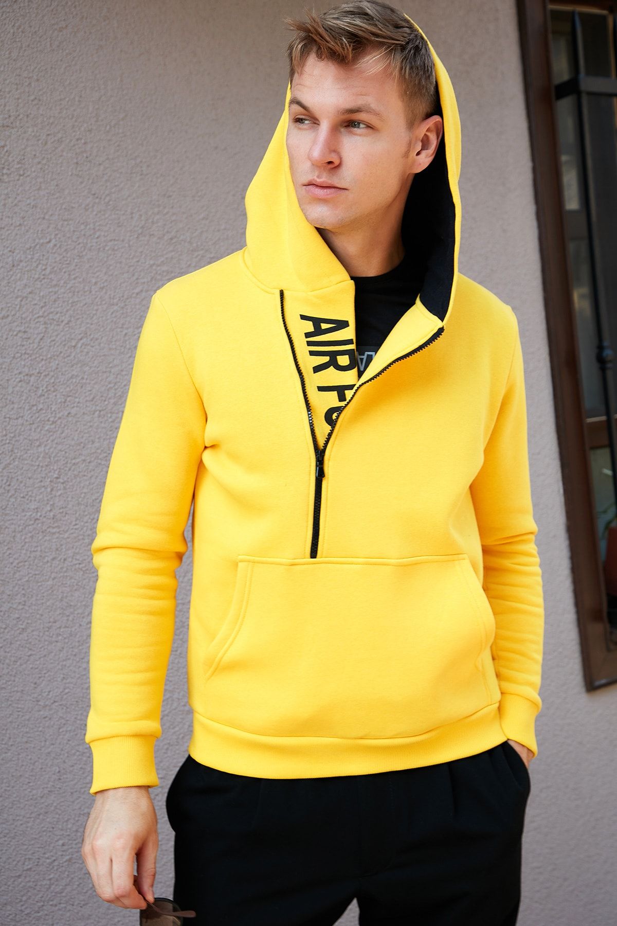 Buratti Erkek Sari Kanguru Cepli Fermuarli Kapuson Yaka Slim Fit Sweatshirt 575707 Trendyol