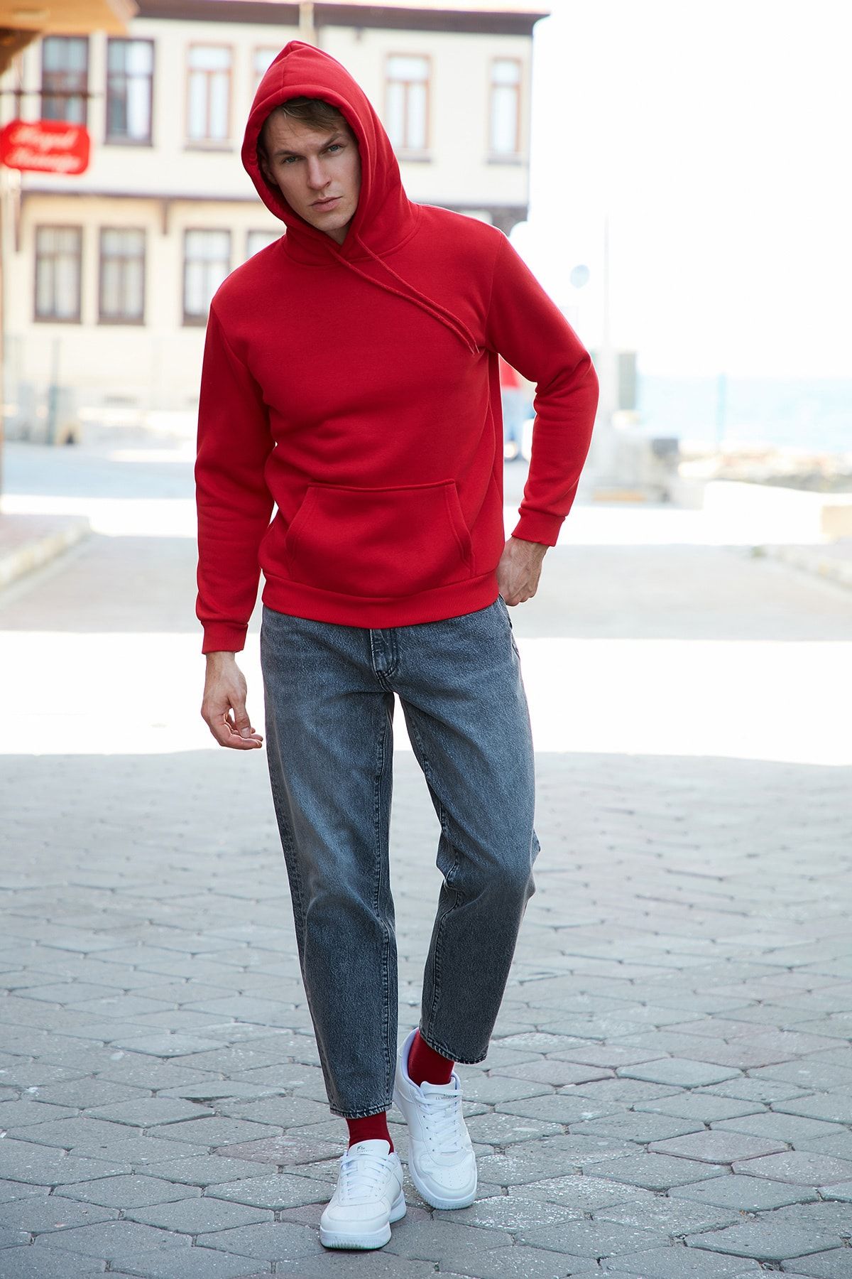 Buratti Erkek Kirmizi Pamuklu Kanguru Cepli Kapusonlu Sweat 5827002 Trendyol