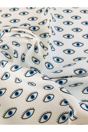 Beyaz Zeminli Mavi Göz Desenli Dijital Baskılı Kumaş Fvr-1477 fvrkumas01477