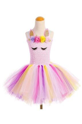 Kız Çocuk Renkli Unicorn Tütü Elbise Doğum Günü Köstüm 9445311