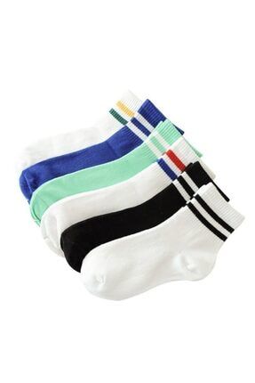 6' Lı Paket Renkli Çizgili Pamuklu Kolej Tenis Çorap çrmnya-klt01e33