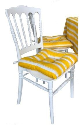 Pofidik Sarı-beyaz Sandalye Minderi-kare-bağcıklı 3351