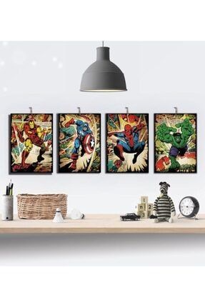 Marvel Avangers Çizgi Roman Çizim Tasarım 15x21cm Hediyelik Dekoratif 8mm Ahşap Tablo Seti Trendyol-4-li-35-1