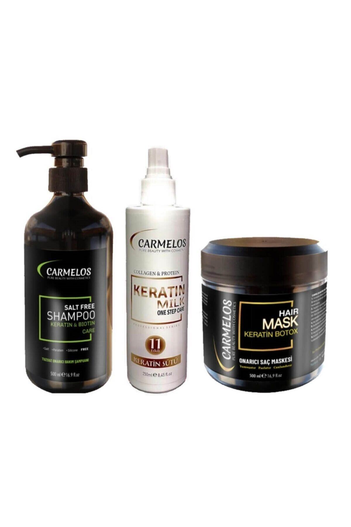 Carmelos Keratin Bioton Şampuan 500 Ml Keratin Bakım Sütü 250 Ml Saç Maskesi 500 Ml Saç Bakım Seti — UD-COMBO-4