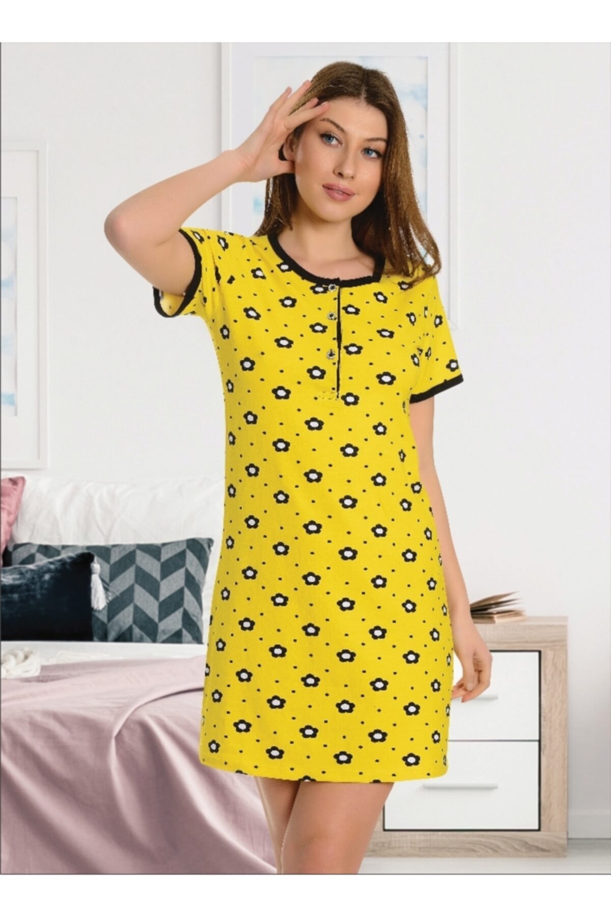 Ars Kadın Sarı Kısa Kesim Gecelik