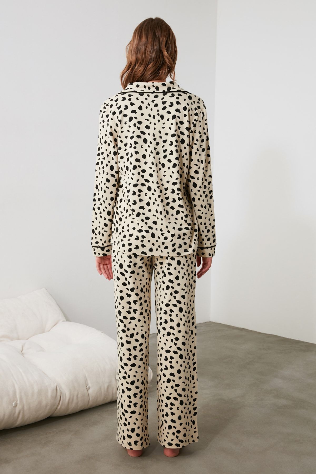 Trendyol Collection-Leopard Print Beige Cotton Pajamas Set - Shirt and Pants Thmaw21pt0489 20
