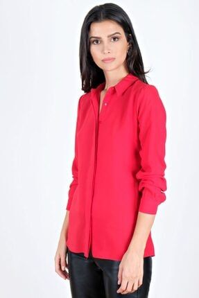 Kadın Kırmızı Lluvy Uzun Kollu Düğmeli Bluz 30093586