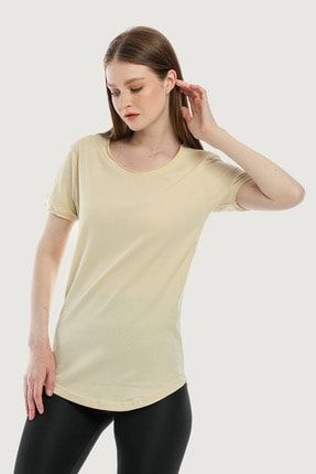 Kadın Krem Salaş Rahat Kesim Basic T-shirt LATSHIRT