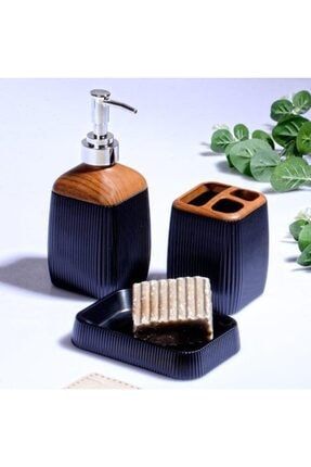 Ksv Akrilik 3 Lü Banyo Seti Takımı - Sıvı Sabunluk Seti (siyah)ftl-0018 oky-1018