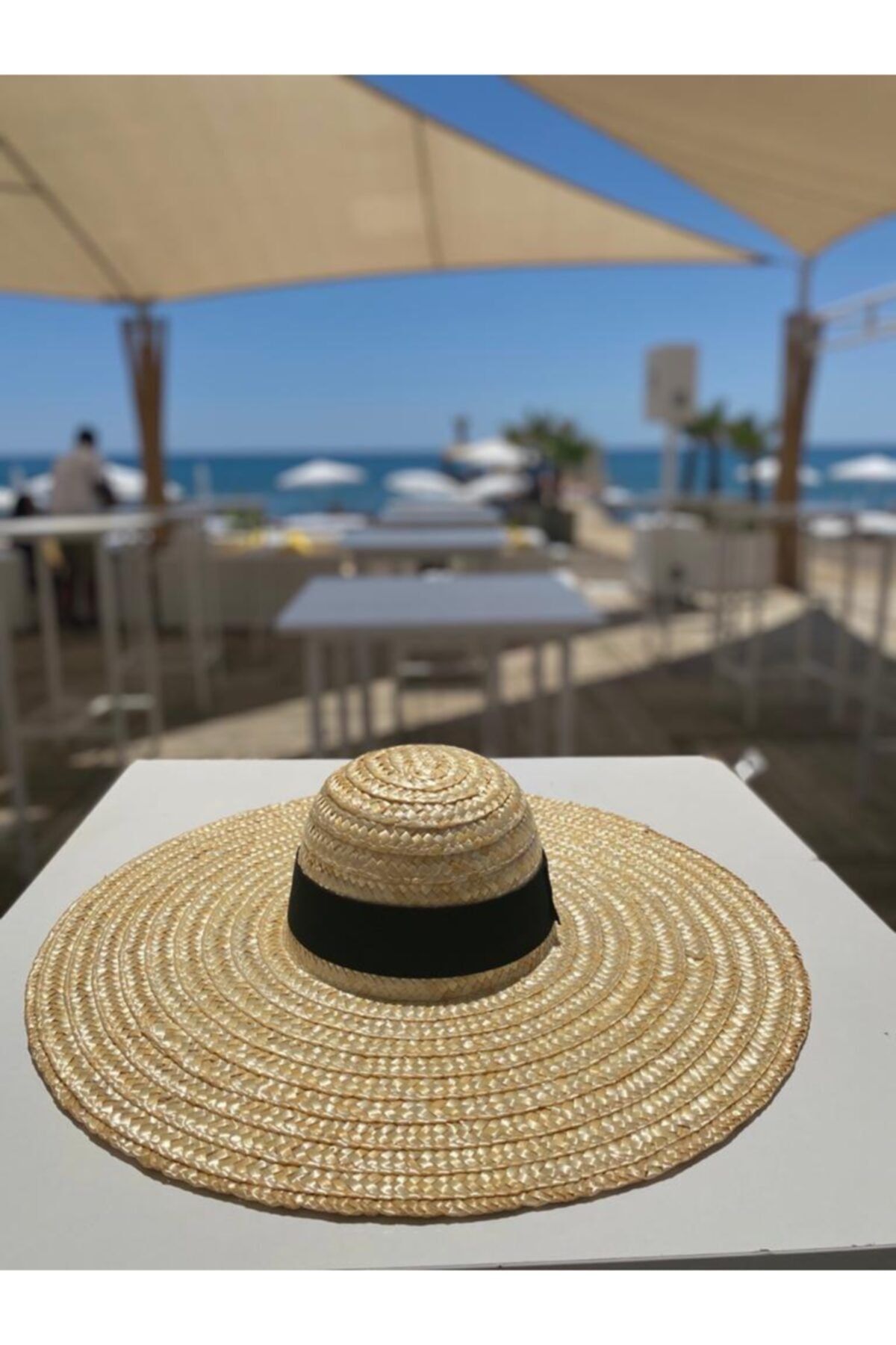 Alinka Bali Large Size Handmade Natural Straw Hat with Black