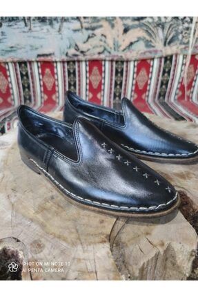 Siyah Gerçek Deri Hakiki Kösele Taban Yemeni Ayakkabı 02
