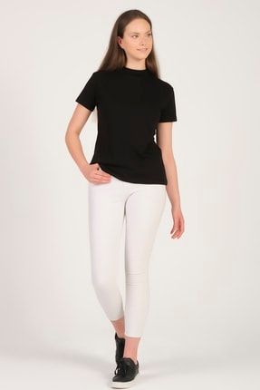 Kadın Siyah Dik Yaka Basic T-shirt 5533T