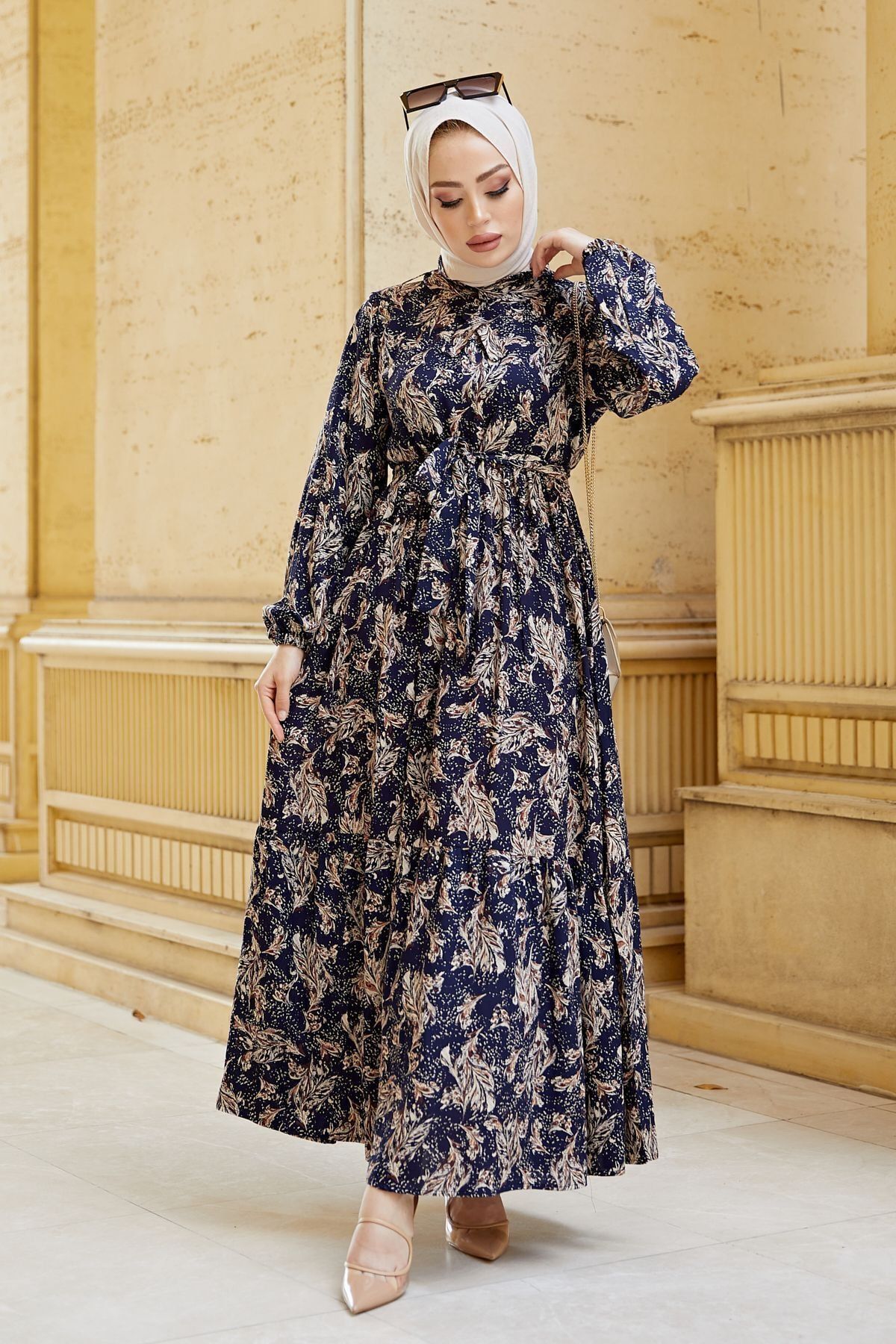 Festmoda Women s Navy Blue Retro Pattern Navy Blue Dress