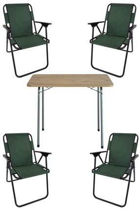 60x80 Çam Desenli Katlanır Masa + 4 Adet Katlanır Sandalye Kamp Seti Bahçe Takımı Yeşil BfgÇM+4PS
