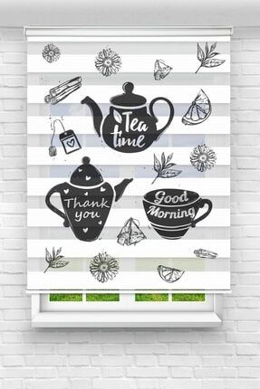 Tea Time Çaydanlık Baskılı Perde - Mutfak Perdesi - Stor Zebra Perde UPD-0800
