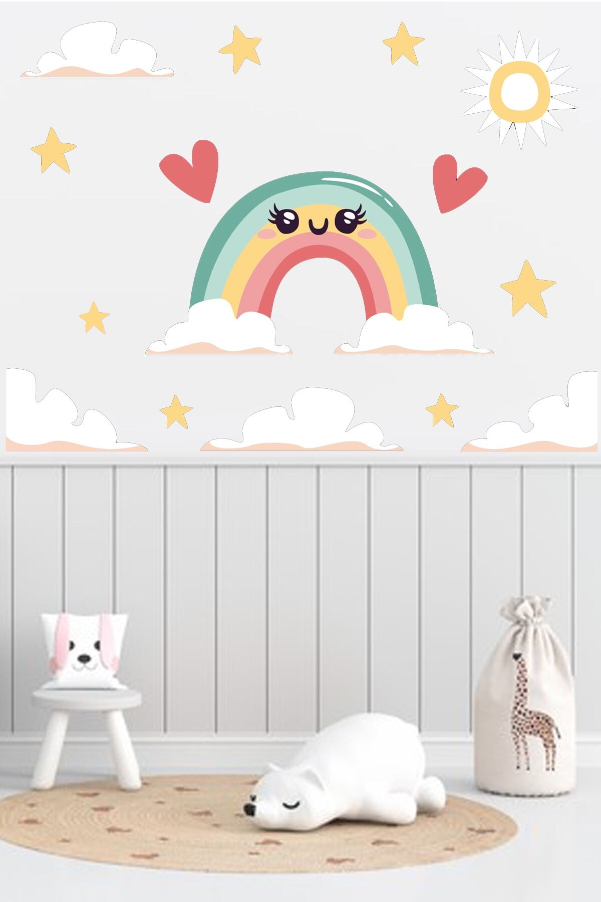 Gökkuşağı Kalp Ve Yıldızlar Çocuk Odası Sticker 70x70 cm