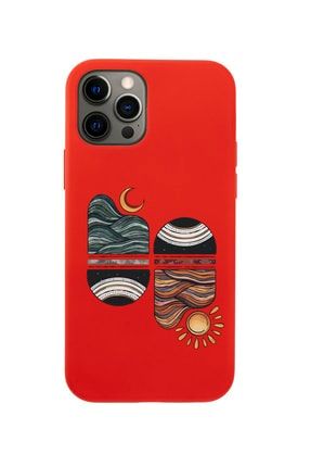 Iphone 12 Pro Uyumlu Sunset Wave Premium Silikonlu Kırmızı Telefon Kılıfı MCIPH12PLSNSTW