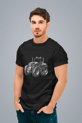 Erkek Siyah Siyah Traktör Baskılı Standart T-shirt T2915714 2915714ESR