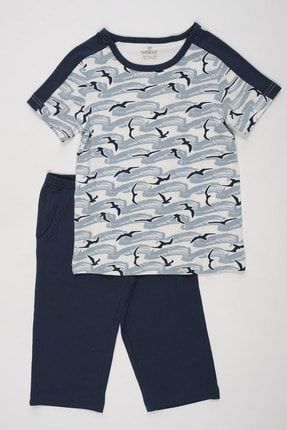 Erkek Çocuk Kaprili Pijama Takımı 9743 Petrol Mavi