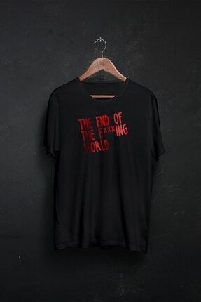 The End World Baskılı Unisex Siyah Tshirt G-048