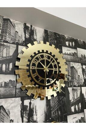 Modern Duvar Saati Gold Aynalı Pleksi Dekoratif Türk Rakamlı 40x40 Cm Sessiz Mekanizma Beşyıldız00000011