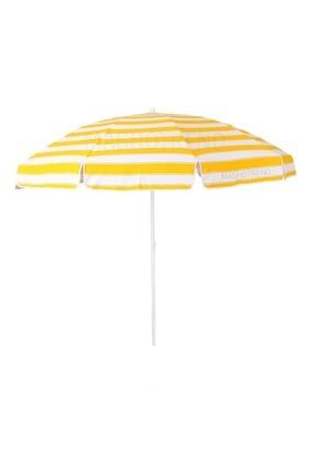 Sarı Beyaz Gabardin Kalın Kumaş Plaj Şemsiyesi - Balkon Şemsiyesi - Bahçe Şemsiyesi megab-sarib01