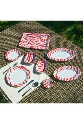 4 Kişilik 18 Parça Melamin Piknik Seti Desen : Kırmızı Zebra mps418
