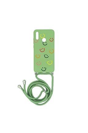 Huawei P Smart 2019 Happy Smile Içi Kadife Boyun Askılı Kılıf Yeşil YHA070