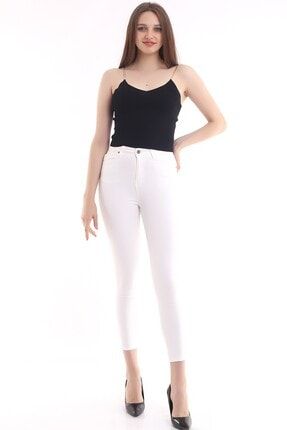 Kadın Beyaz Yüksek Bel Skinny Jeans 3000HLM