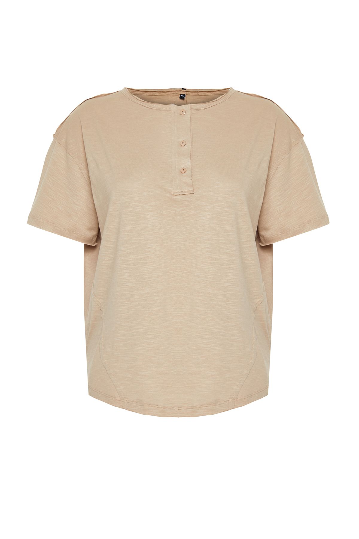 Trendyol Curve-Beige Button Detailed Boyfriend Pletené tričko TBBSS24BF00047 7