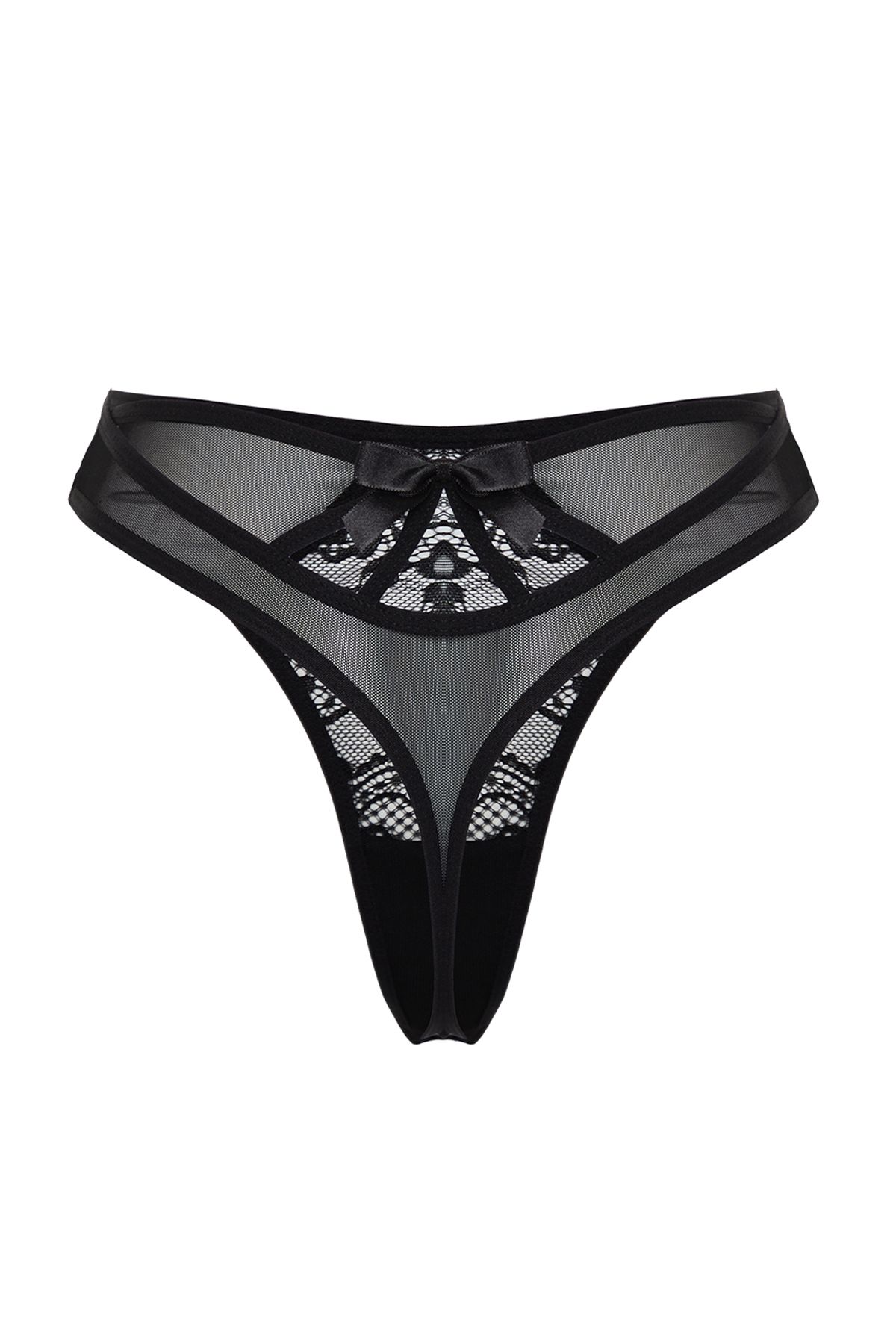 Trendyol Collection-Tanga-Strickhöschen mit schwarzer Spitze, Tüll und Schleifendetail THMSS24KU00037 10