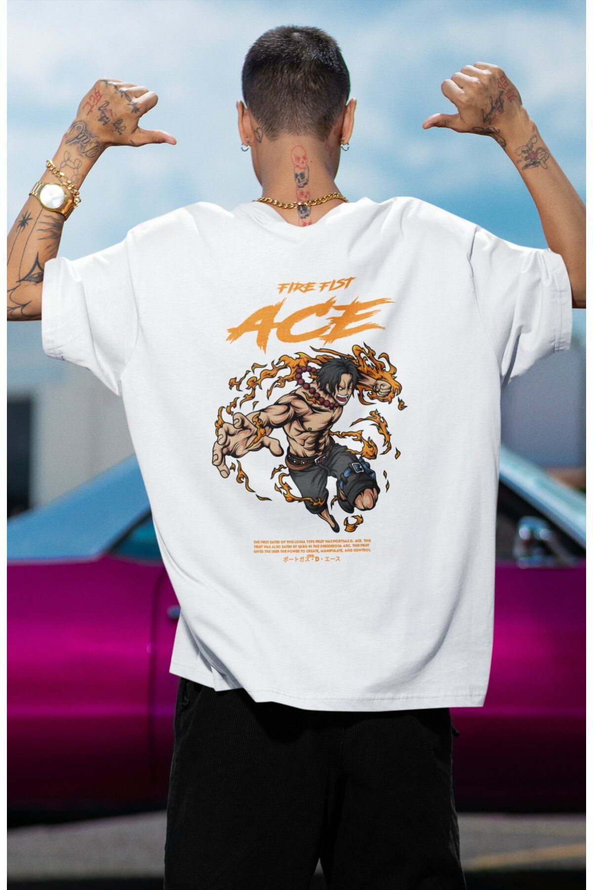 Fuddy Moda-Oversize One Piece Fire Fist Ace Back Printed T-shirt, Unisex Anime Printed T-shirt 3